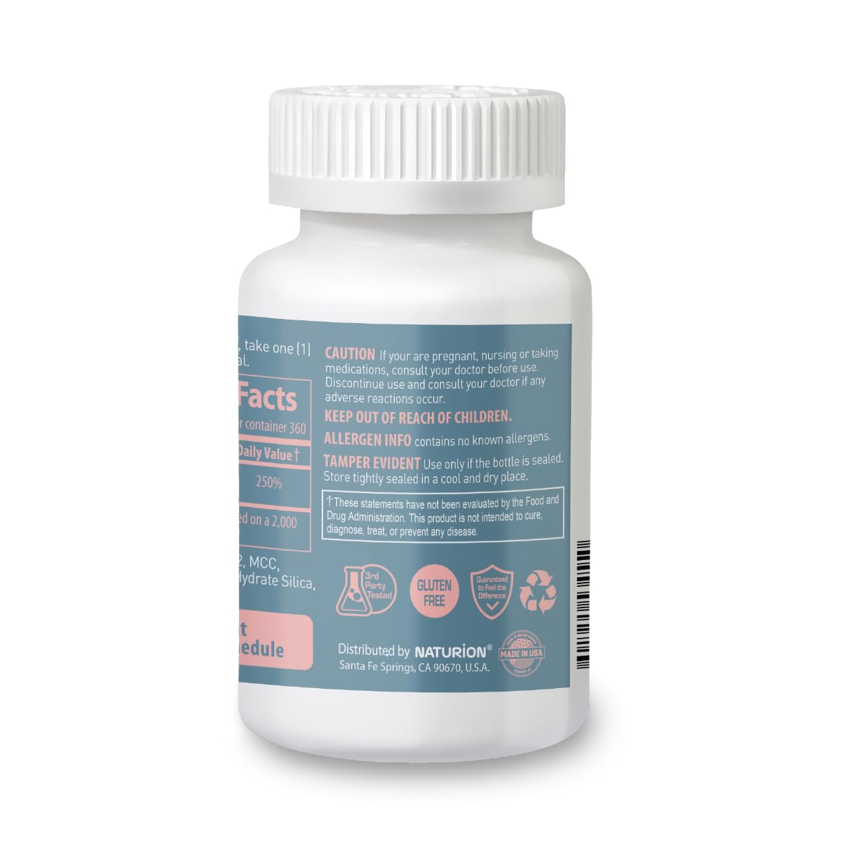 Empaque NATURION vitamina d3 para salud muscular