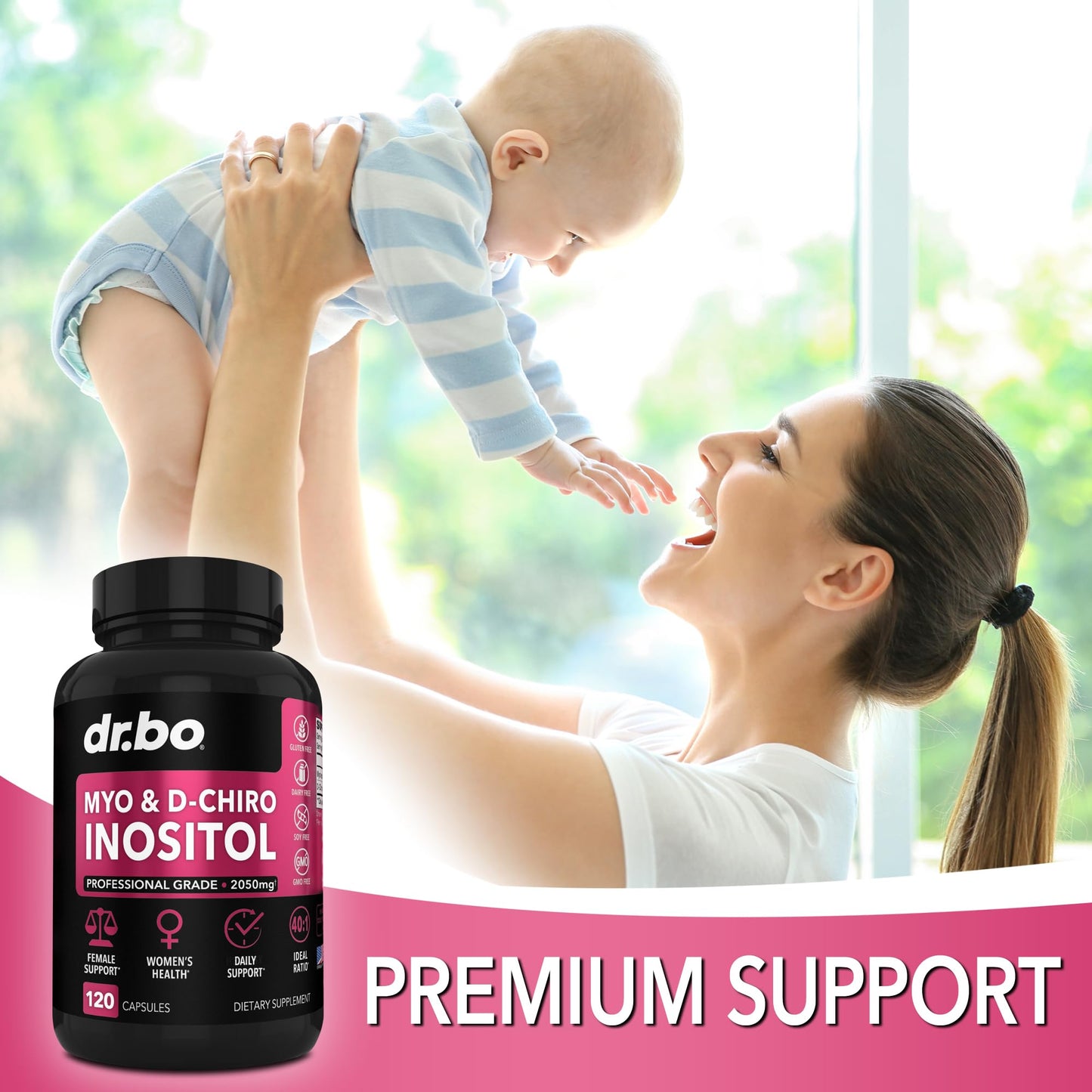 Empaque del suplemento para salud femenina mio-inositol D-chiro inositol