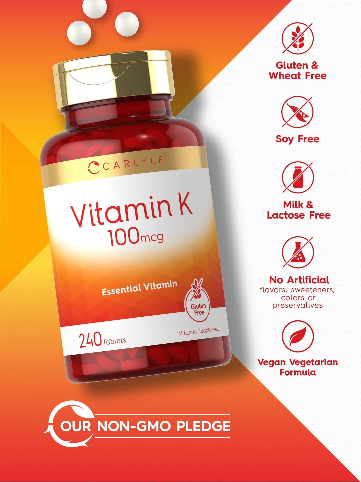 Empaque de vitamina K Carlyle 240 tabletas