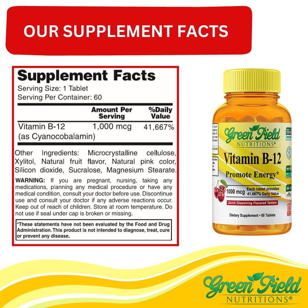 Empaque de vitaminas B12 1000mcg Halal Greenfield
