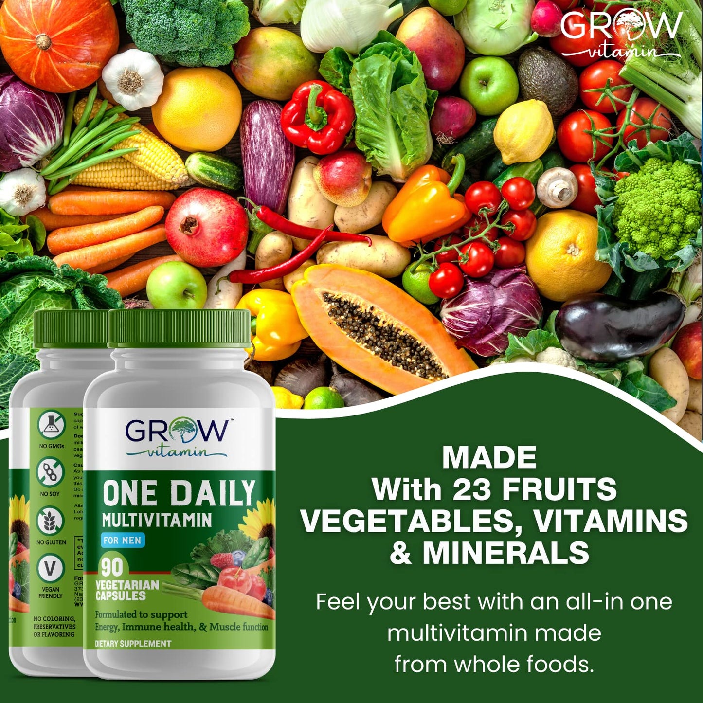 Energía y salud en multivitamínico diario para hombres.