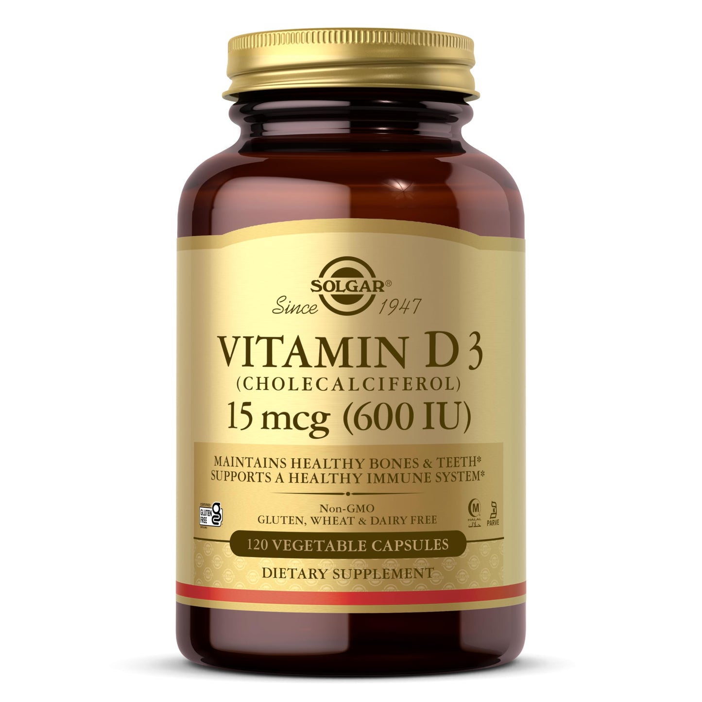 Envase de 120 cápsulas vegetales de vitamina D3 Solgar