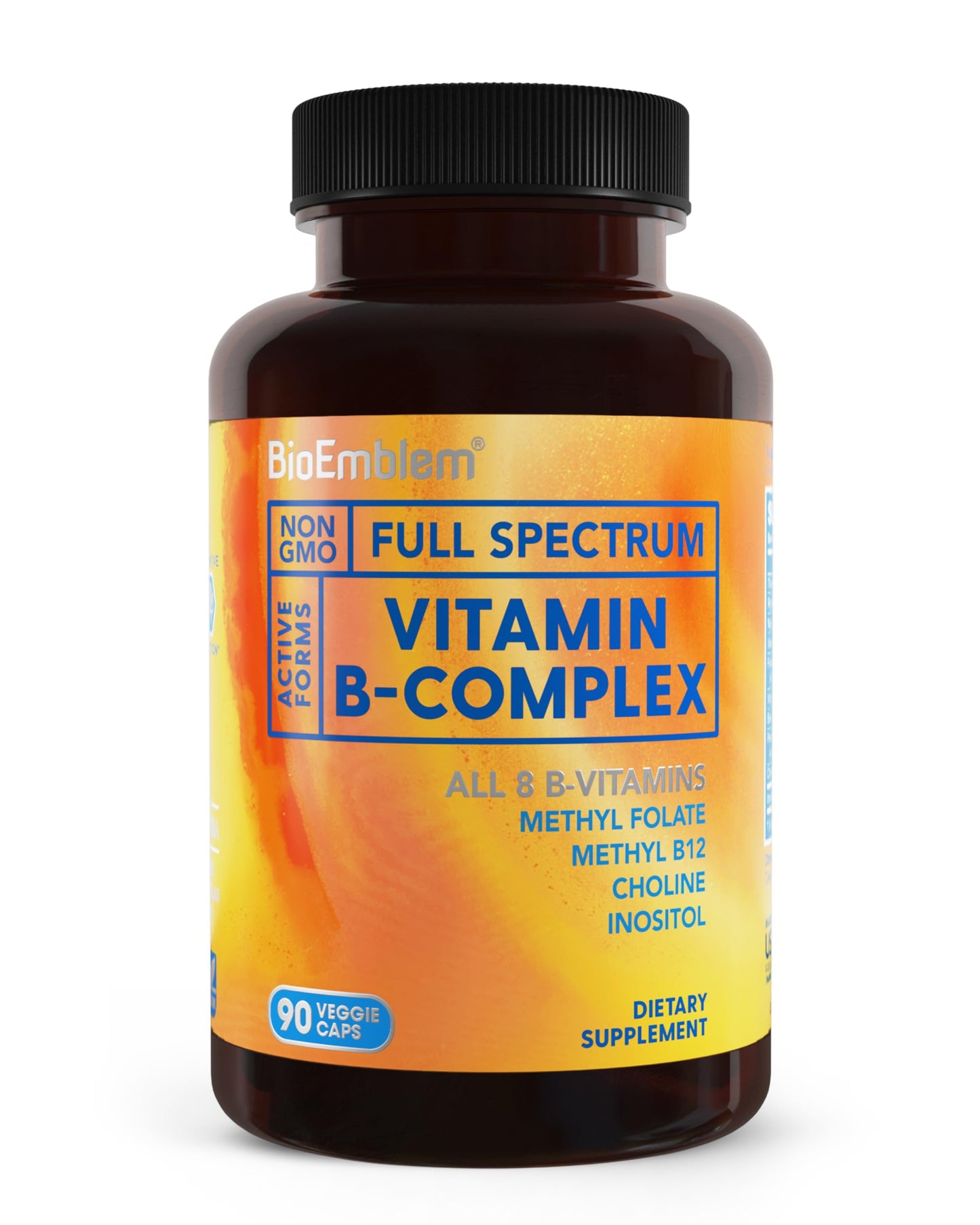 Envase de BioEmblem complejo b con omega-3 y metilfolato
