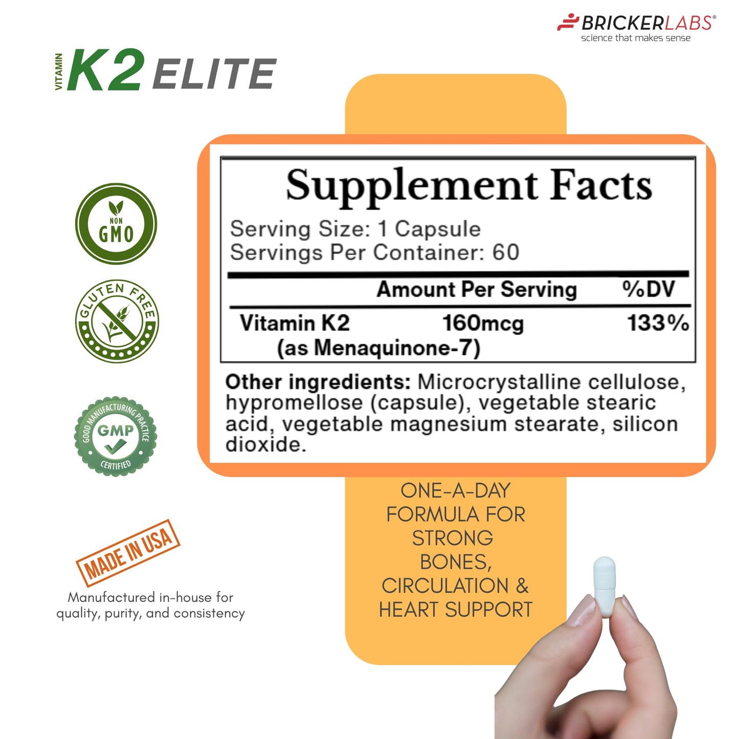 Envase Bricker Labs vitamina K2 MK-7 160mcg no GMO