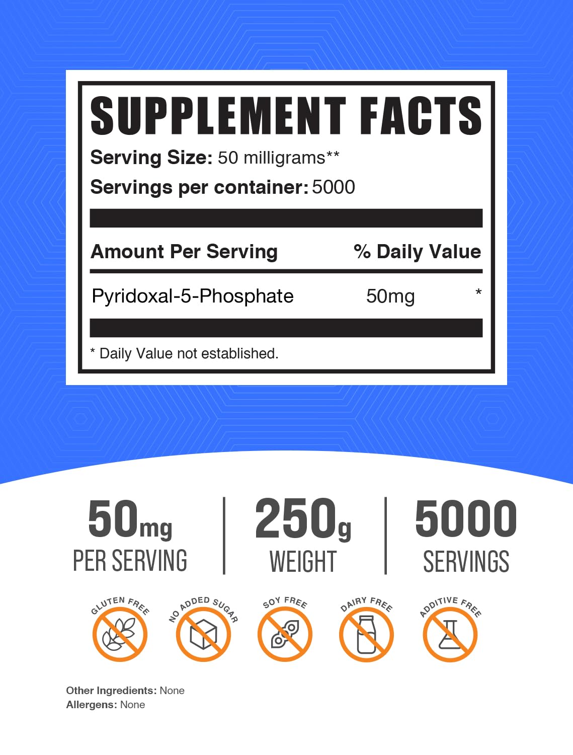 Envase BulkSupplements P-5-P vitamina B6 polvo 8.8 oz