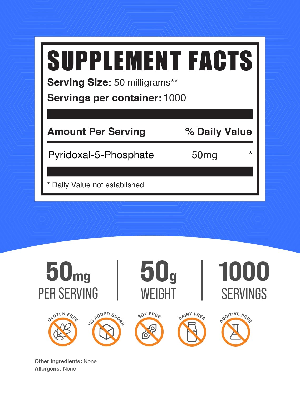 Envase BulkSupplements polvo vitamina B6 P-5-P para suplementos