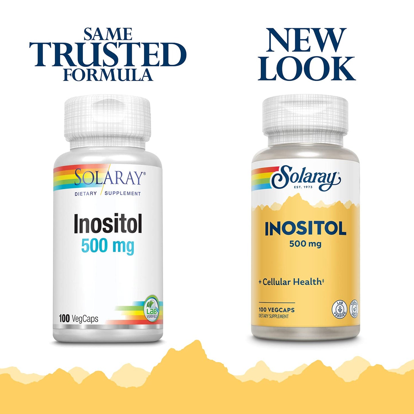 Envase de cápsulas inositol 500 mg Solaray 100 cápsulas vegetales