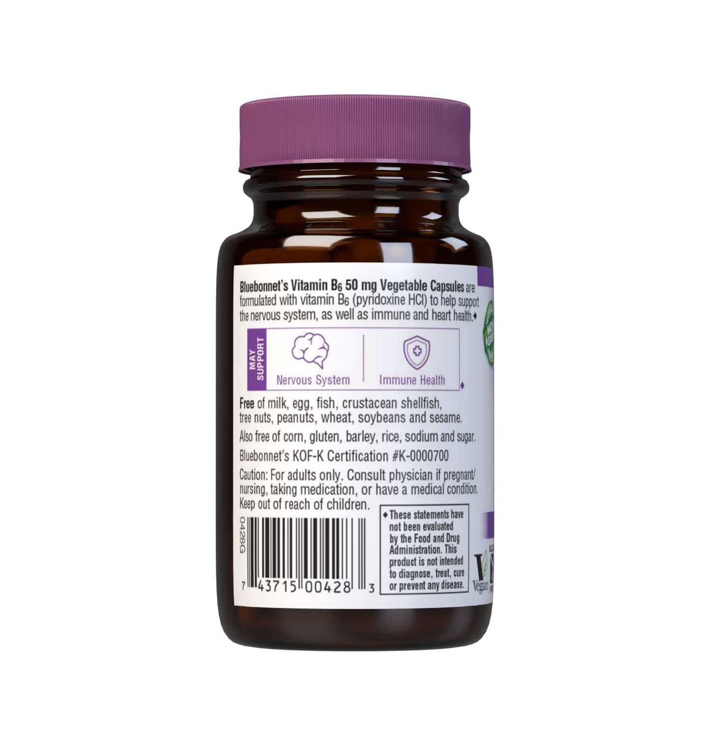 Envase cápsulas vegetales Vitamina B6 Bluebonnet