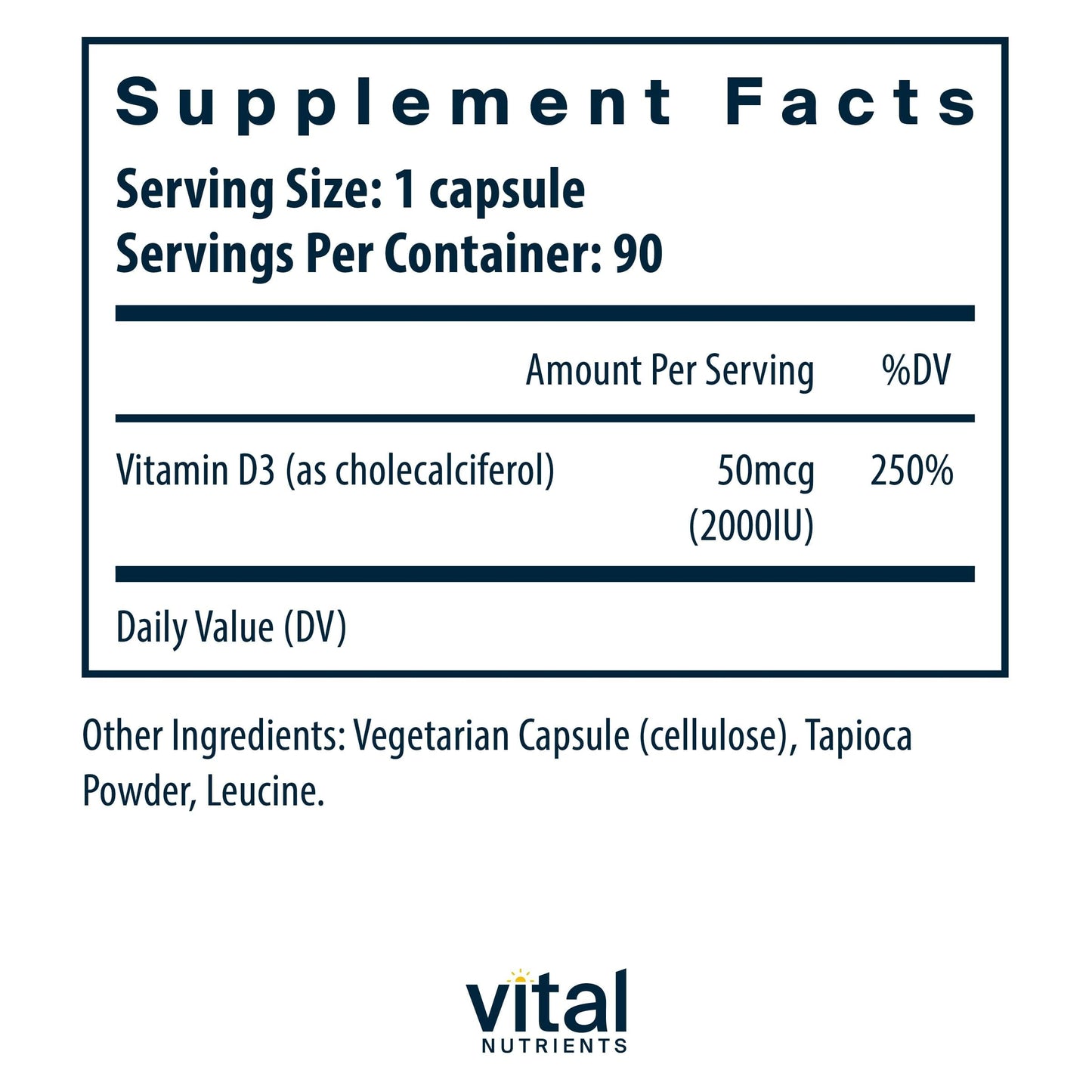 Envase cápsulas Vital Nutrients vitamina D saludable