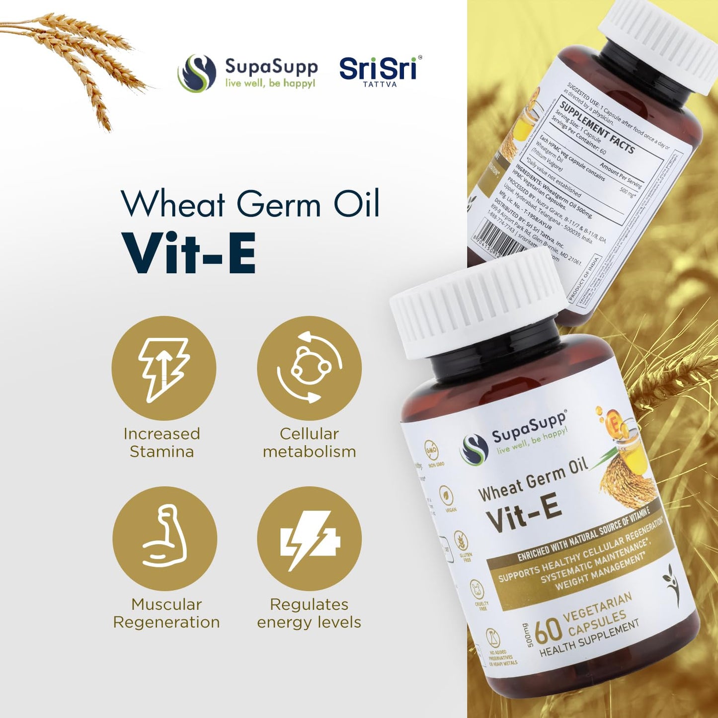 Envase cápsulas Vitamina E 500mg Sri Sri Tattva