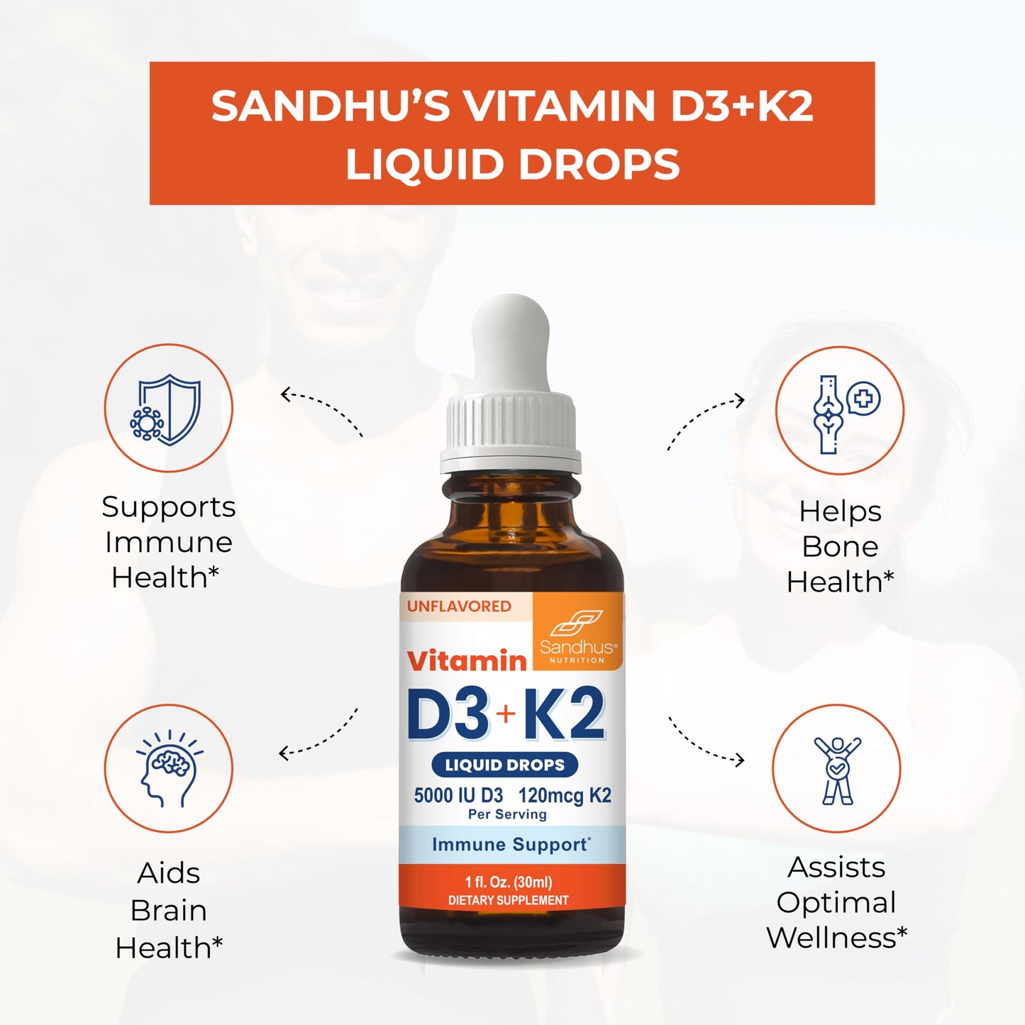 Envase completo gotas vitamina D3 K2 Sandhu 1 fl oz