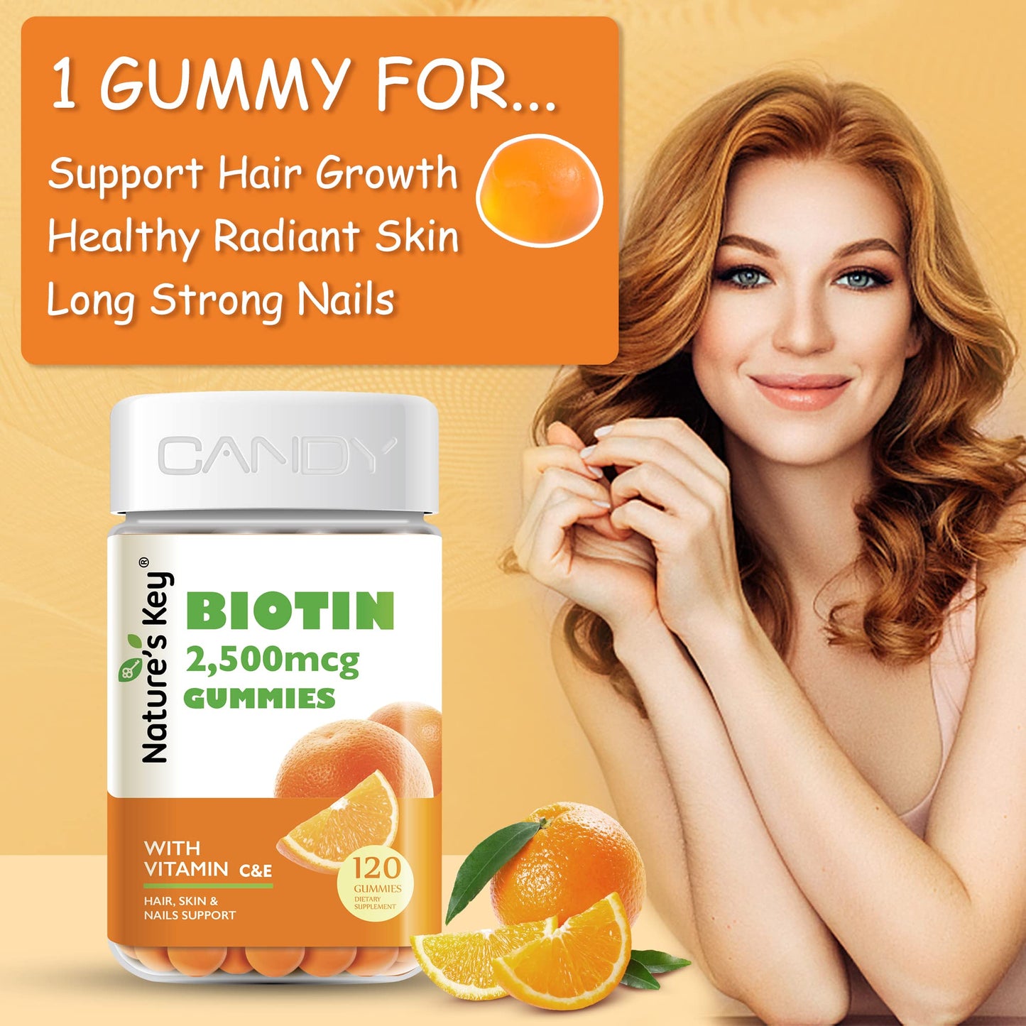 Envase frontal gomitas Nature's Key melatonina y biotina