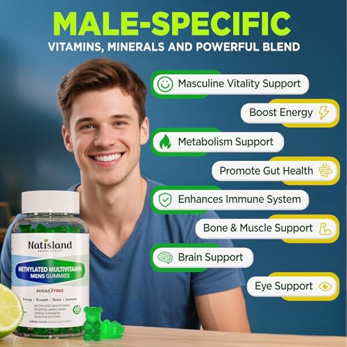 Envase frontal multivitaminas en gomitas para hombres