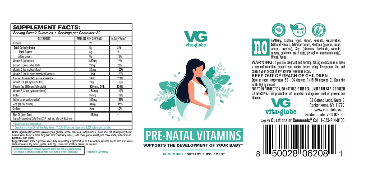 Envase gominolas prenatal VitaGlobe sin sabores artificiales