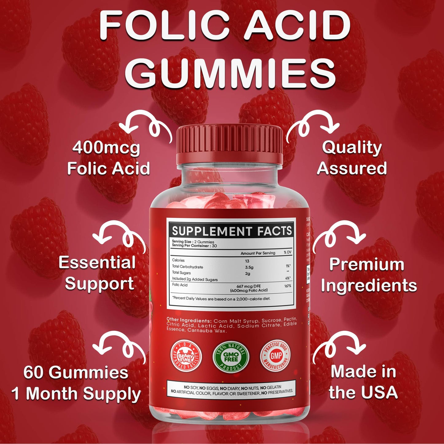 Envase gomitas ácido fólico prenatal Beary Fine