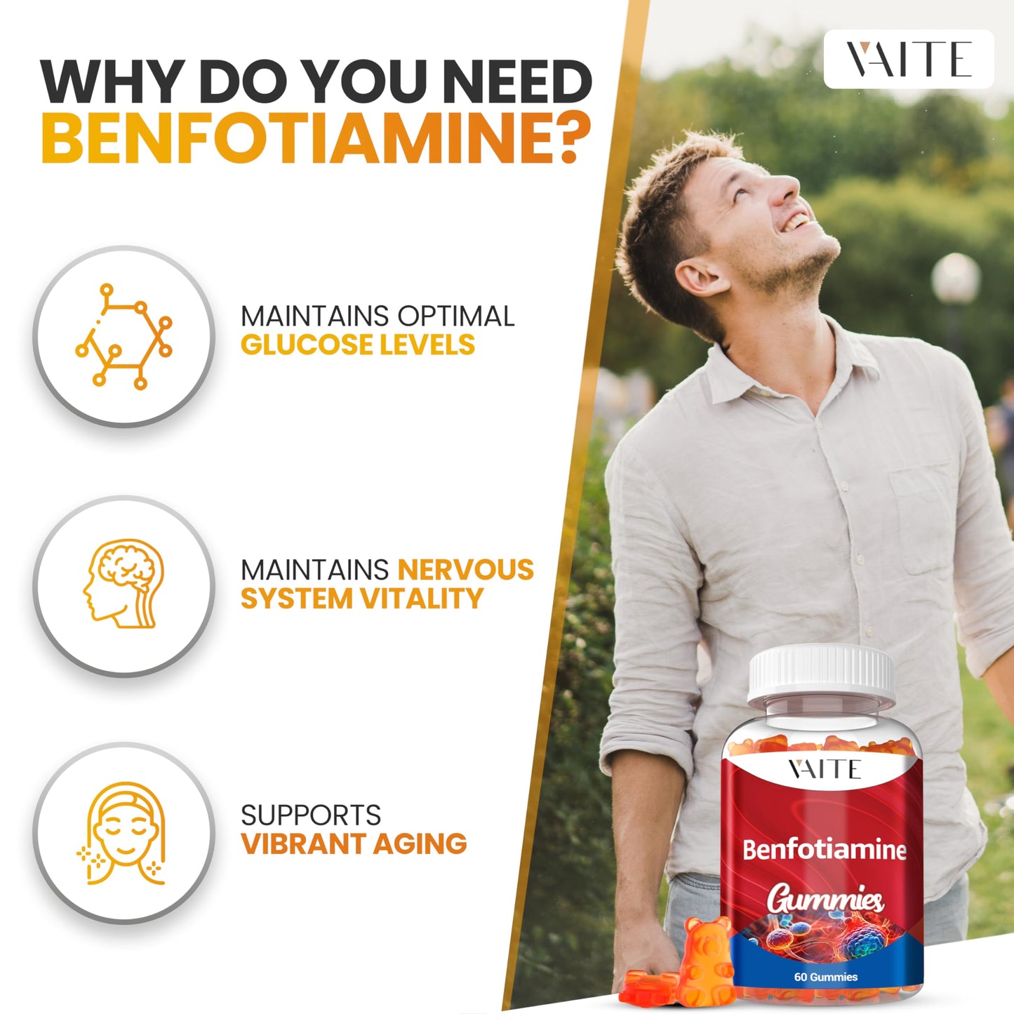 Envase gomitas Benfotiamina vitamina B1 con L-Leucina