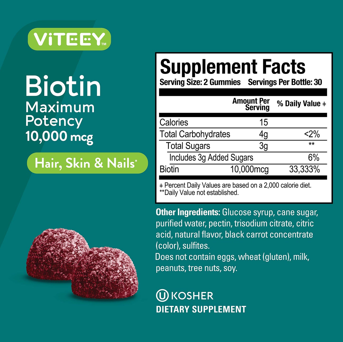 Envase gomitas de biotina maxim potencia para cabello piel uñas