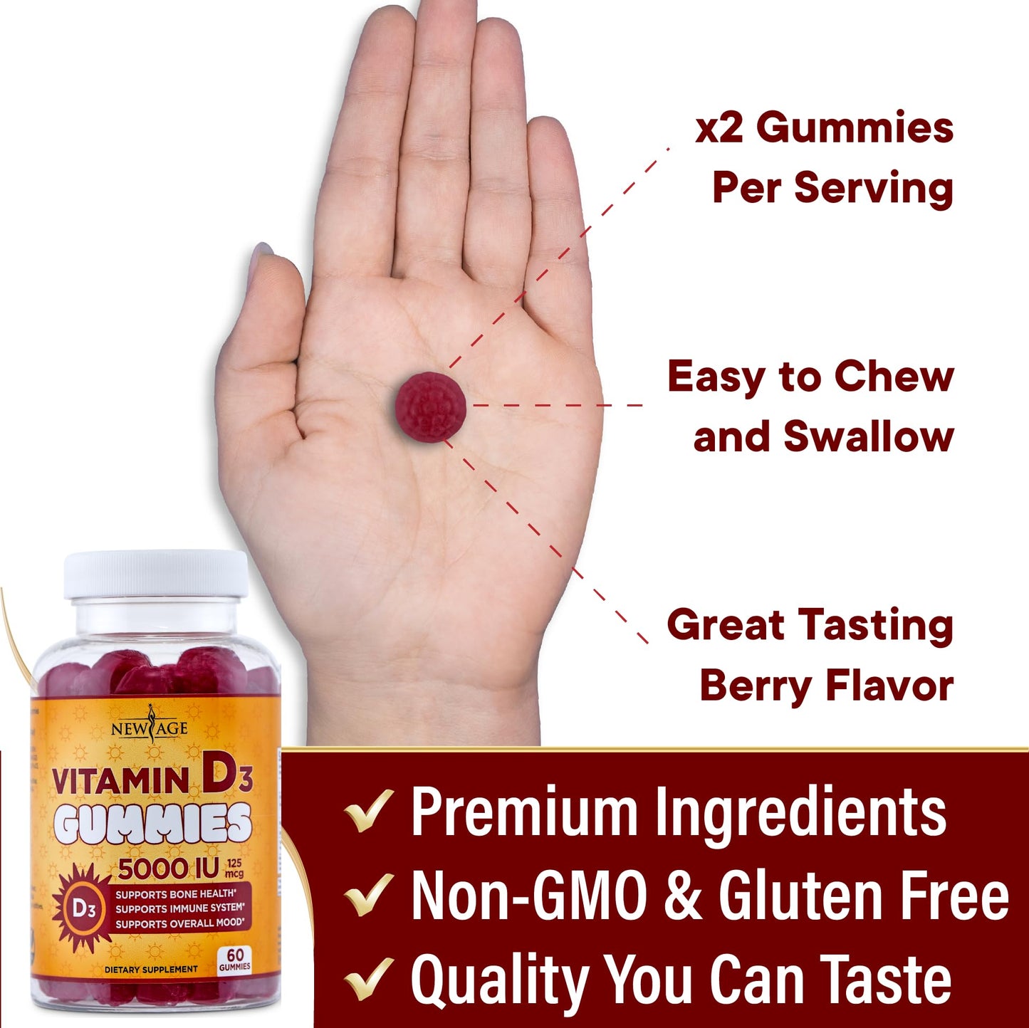 Envase gomitas para huesos fuertes vitamina D3 New Age