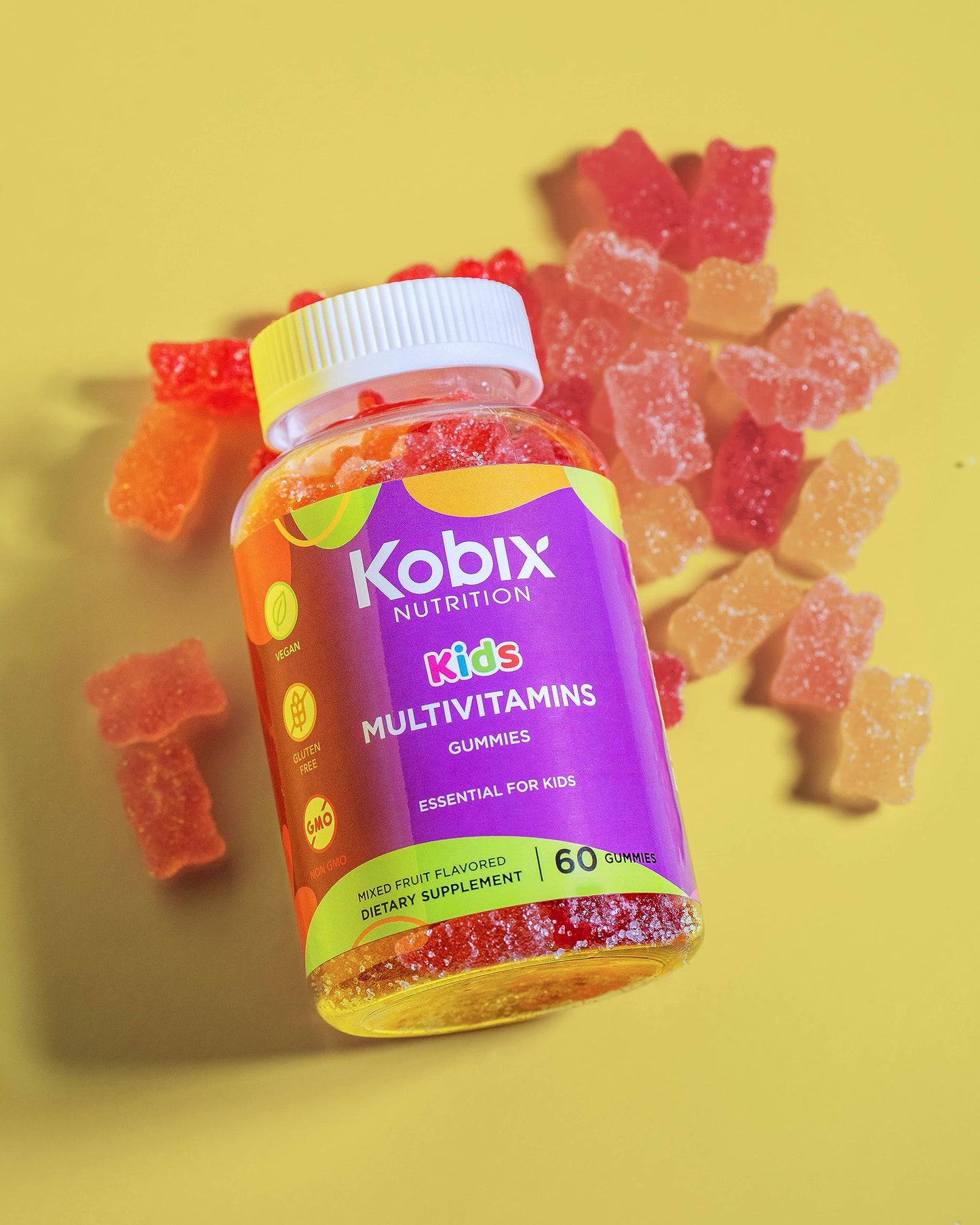 Envase gomitas multivitaminas Kobix 60 gomitas sabor frutas mixtas