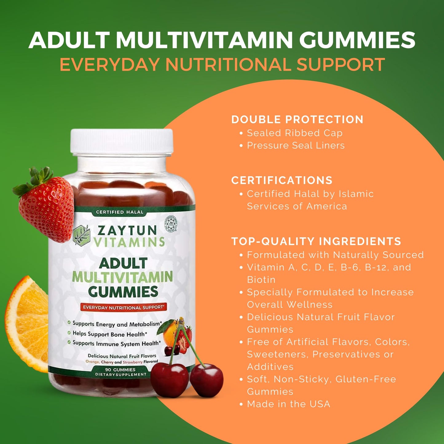 Envase de gomitas multivitamínicas Zaytun con frutas