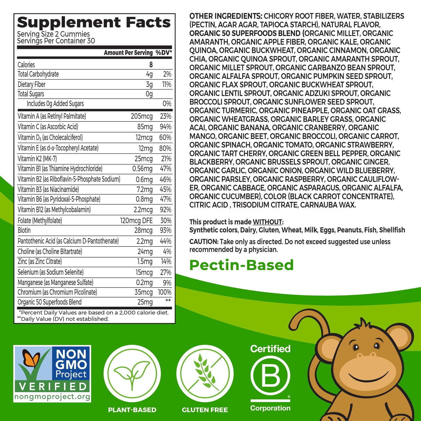 Envase gomitas Orgain Kids superalimentos vitaminas sin azúcar