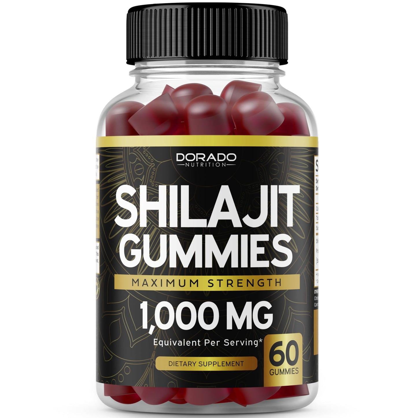 Envase de gomitas Shilajit y vitamina ADK D3 K2 Dorado Nutrition