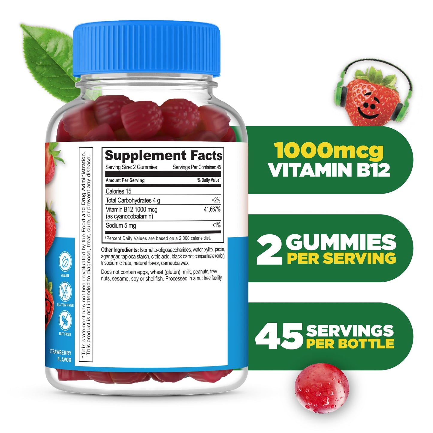 Envase gomitas vitamina b12 sin azúcar para niños sabor fresa