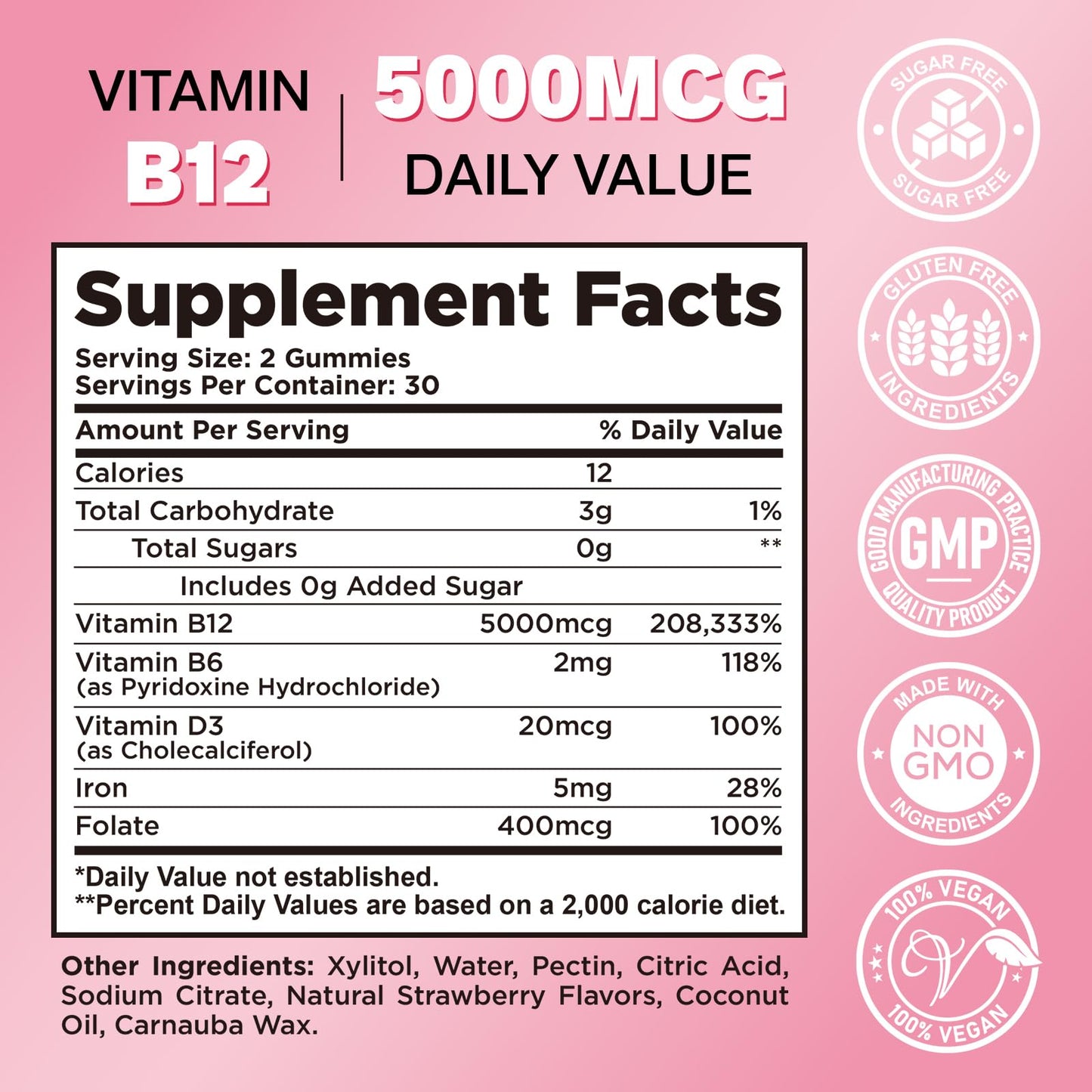 Envase gomitas vitamina b12 sin azúcar sabor fresa