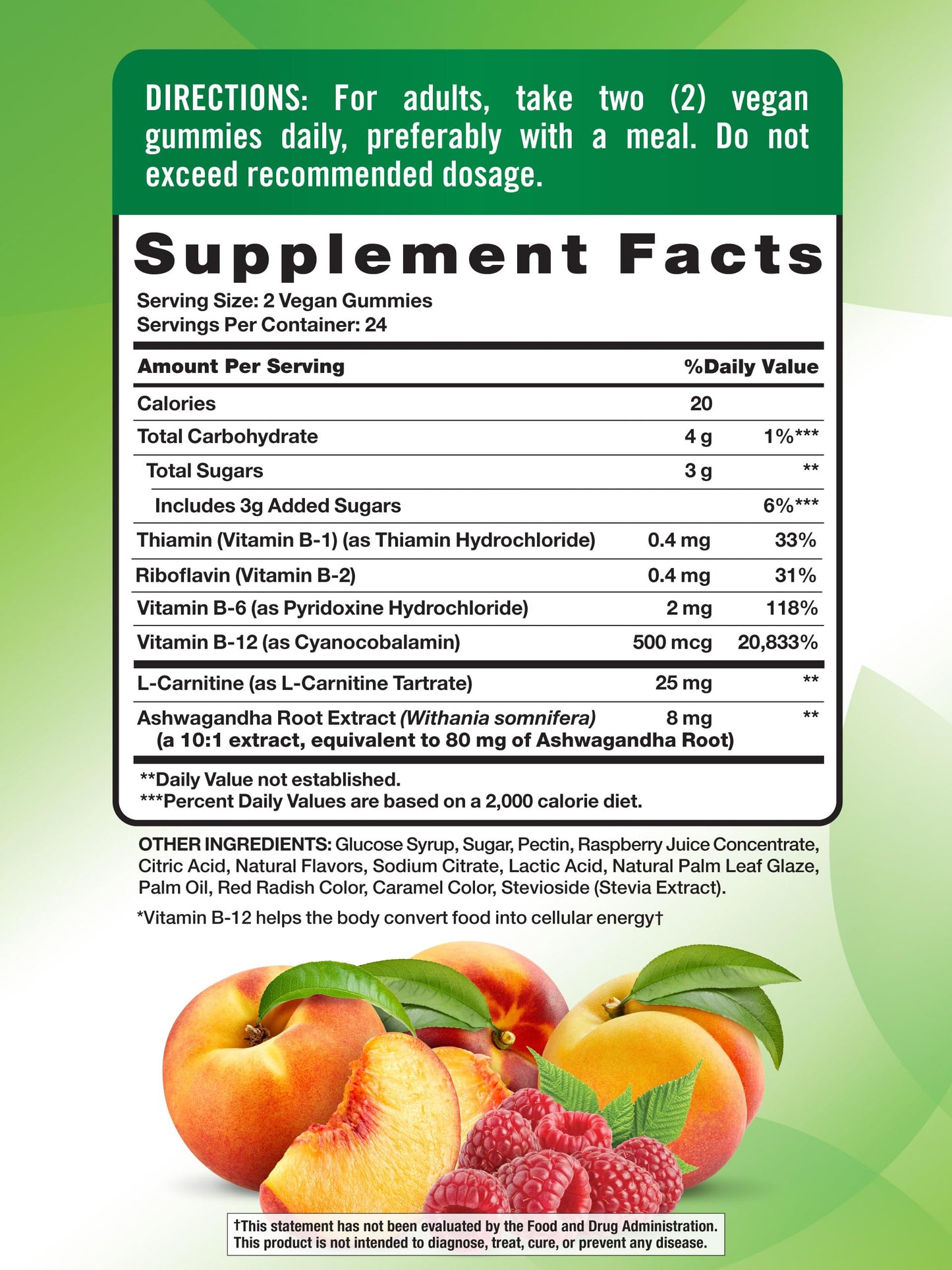 Envase Gomitas Vitaminas B Complejo Nature's Truth sabor durazno-frambuesa