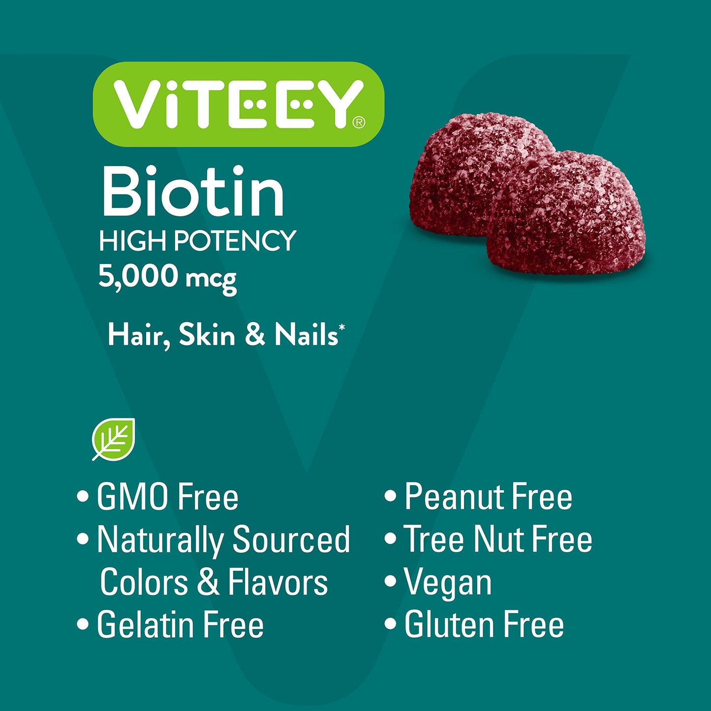 Envase gomitas Viteey sabor frambuesa para fortalecer cabello