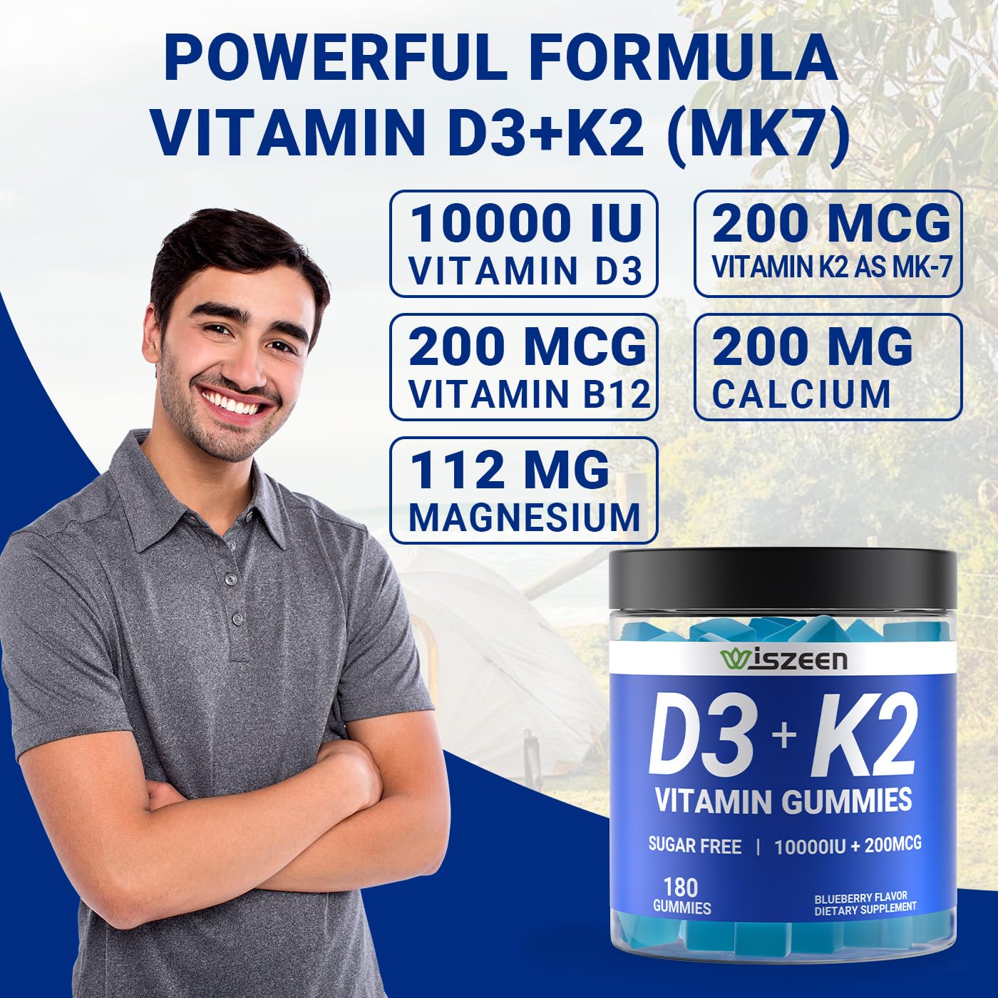 Envase gomitas Wiszeen vitamina D3 K2 sin azúcar y veganas