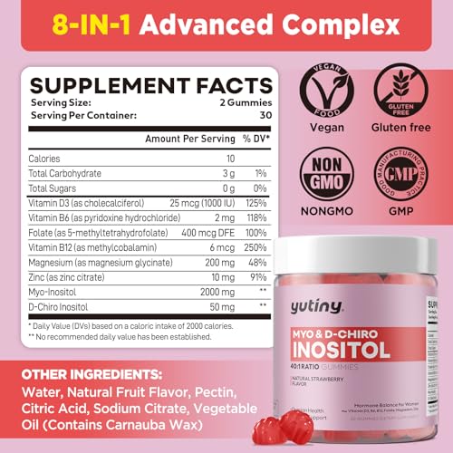 Envase gomitas Yutiny myo-inositol y D-chiro inositol