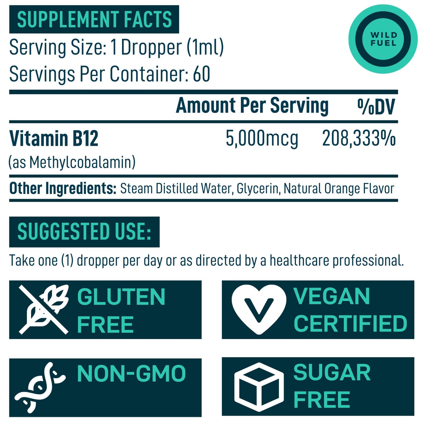 Envase gotas líquidas vitamina B12 vegana rápida absorción