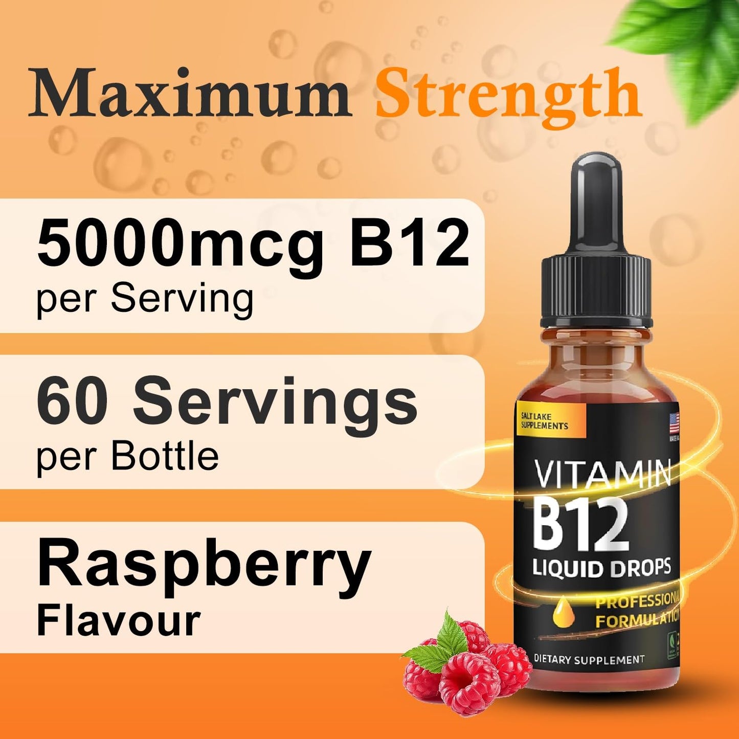 Envase gotas vitamina B12 líquida vegana metabólicas Salt Lake Supplements