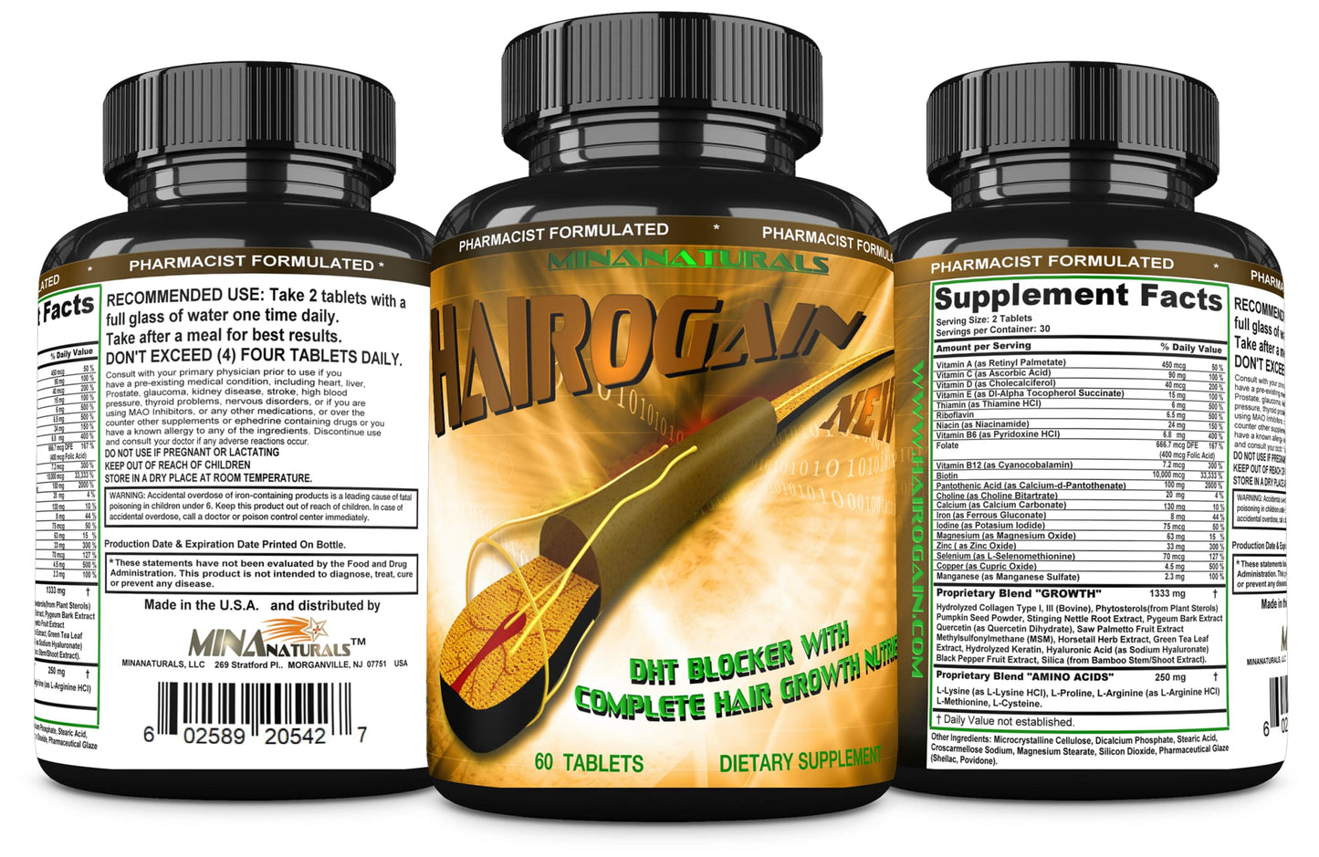 Envase Hairogain bloqueador DHT Minanaturals