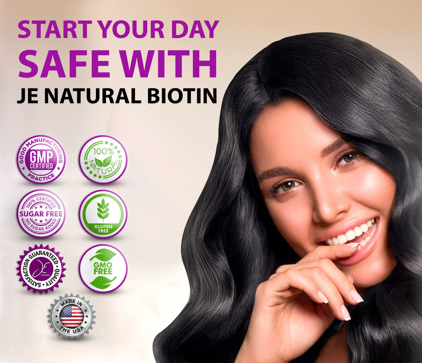 Envase JE Natural biotina máxima fuerza para salud estética