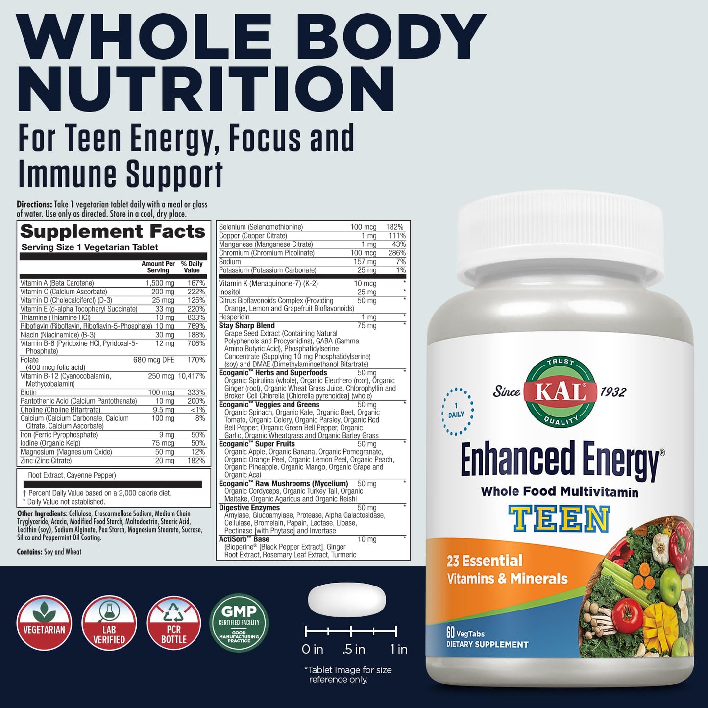 Envase KAL multivitamínico mostrando ingredientes esenciales