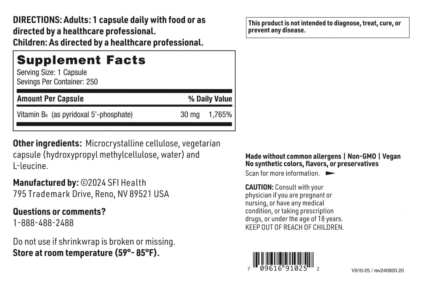 Envase Klaire Labs P-5-P vitamina B6 bioactiva 250 cápsulas