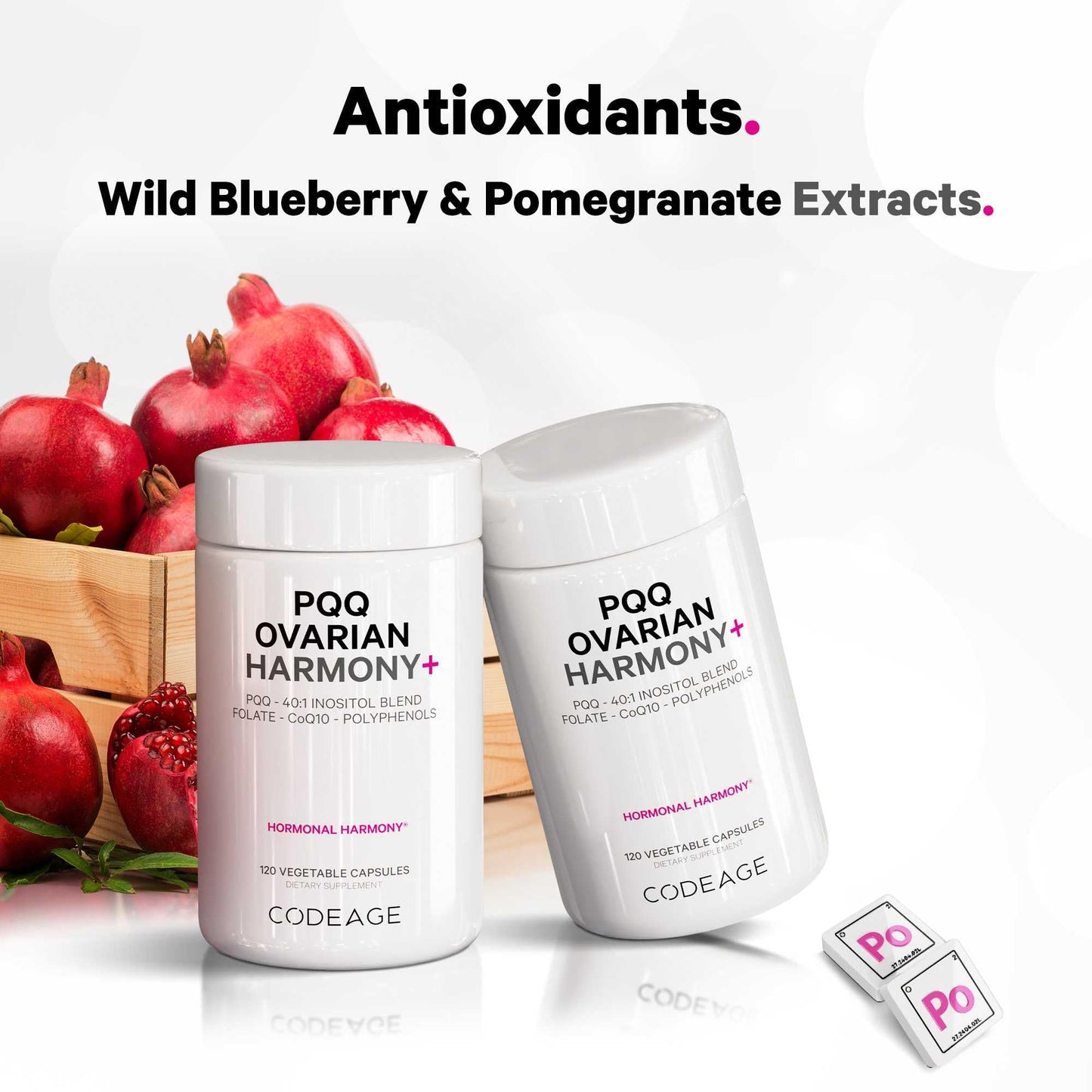 Envase lado izquierdo suplemento Codeage PQQ Ovarian Harmony