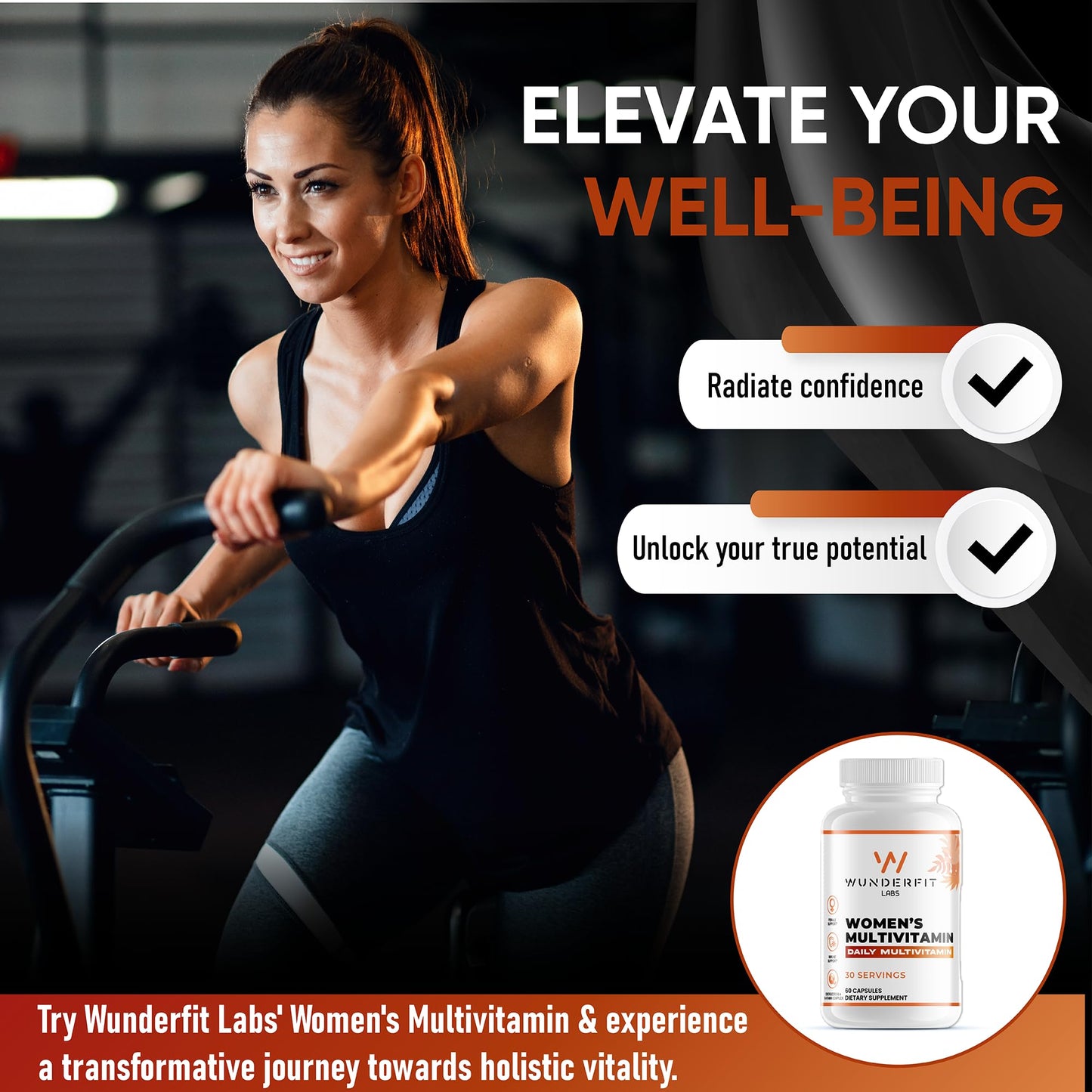 Fotografía lateral envase multivitamínico mujer Wunderfit Labs