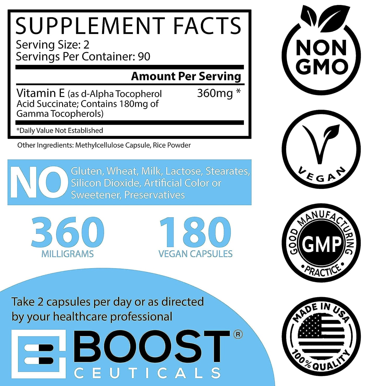 Envase lateral suplemento vitamínico BoostCeuticals vitamina e y coq10