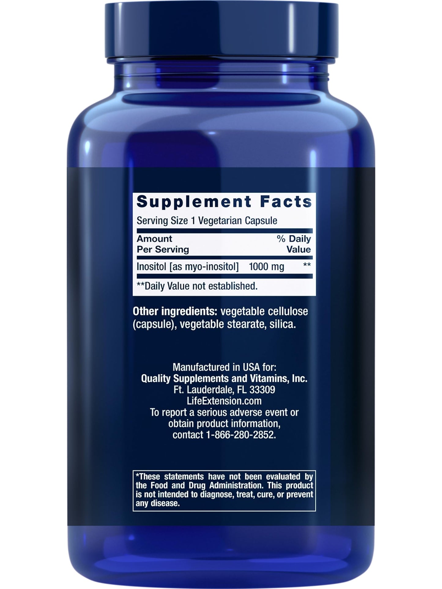Envase Life Extension suplemento Inositol 360 cápsulas