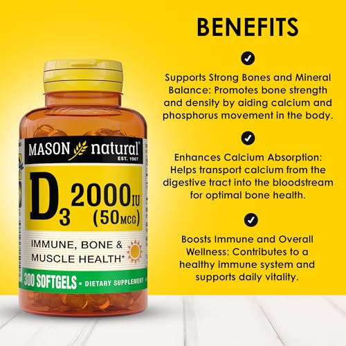 Envase Mason Natural Vitamina D3 2000 IU cápsulas blandas