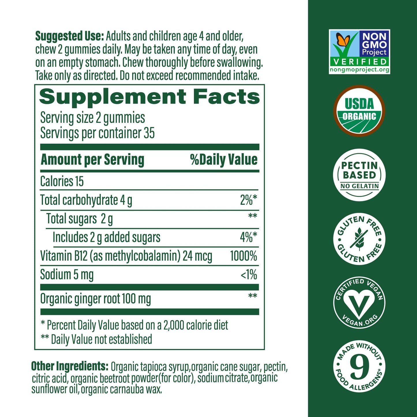 Envase MegaFood gomitas vitamina b12 veganas orgánico usda