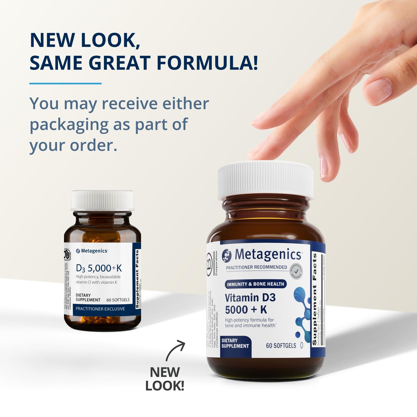 Envase Metagenics vitamina D3 K2 60 cápsulas sin gluten