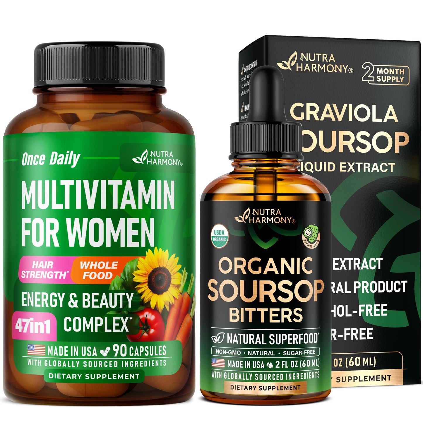 Envase de multivitamínicos NUTRAHARMONY para mujeres