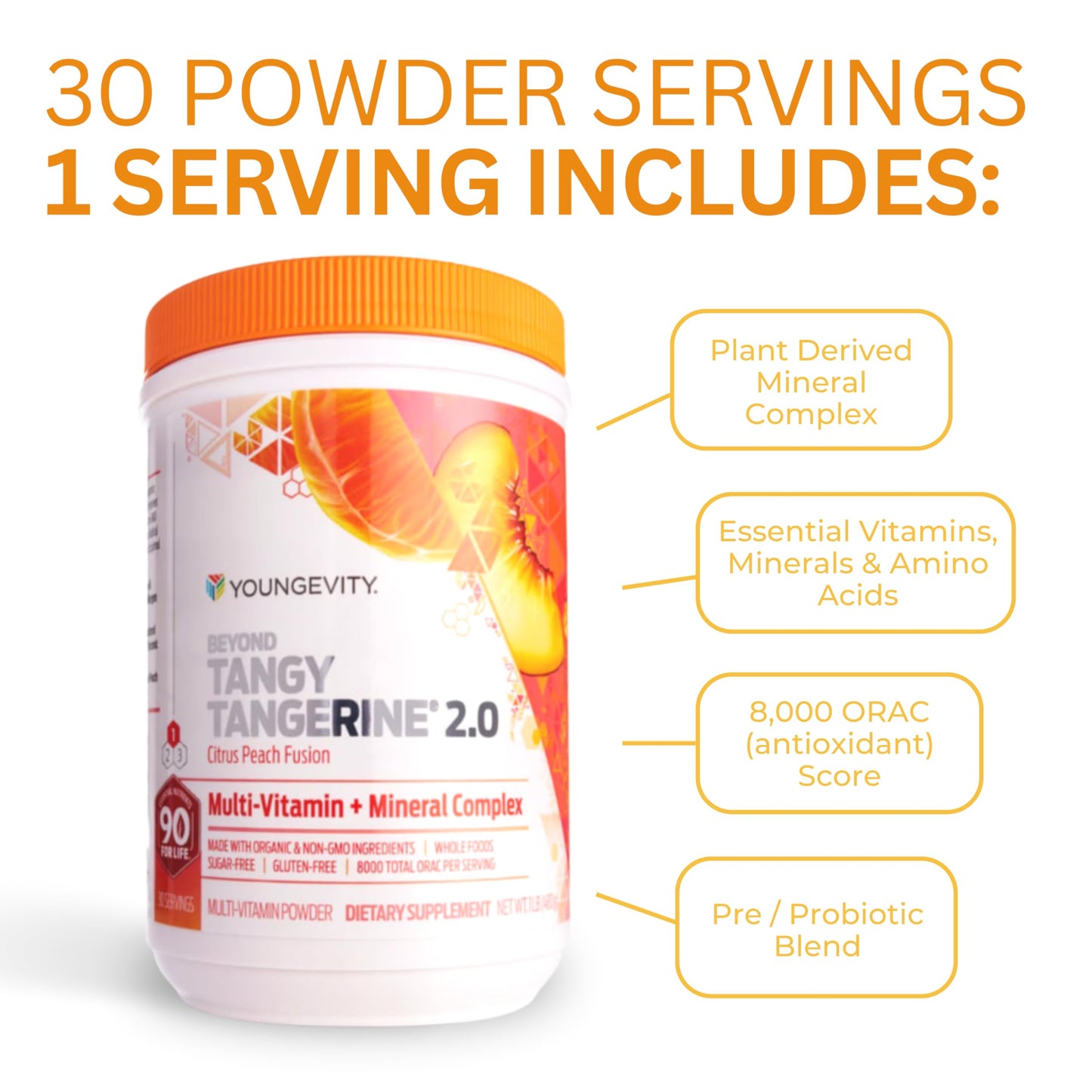 Envase multivitamínico junto a bebida cítrica