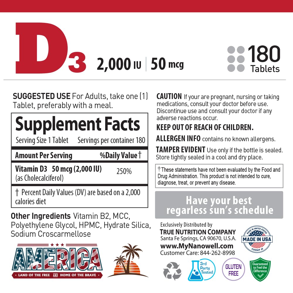 Envase Nutrición avanzada vitamina d3 2000 ui 180 tabletas