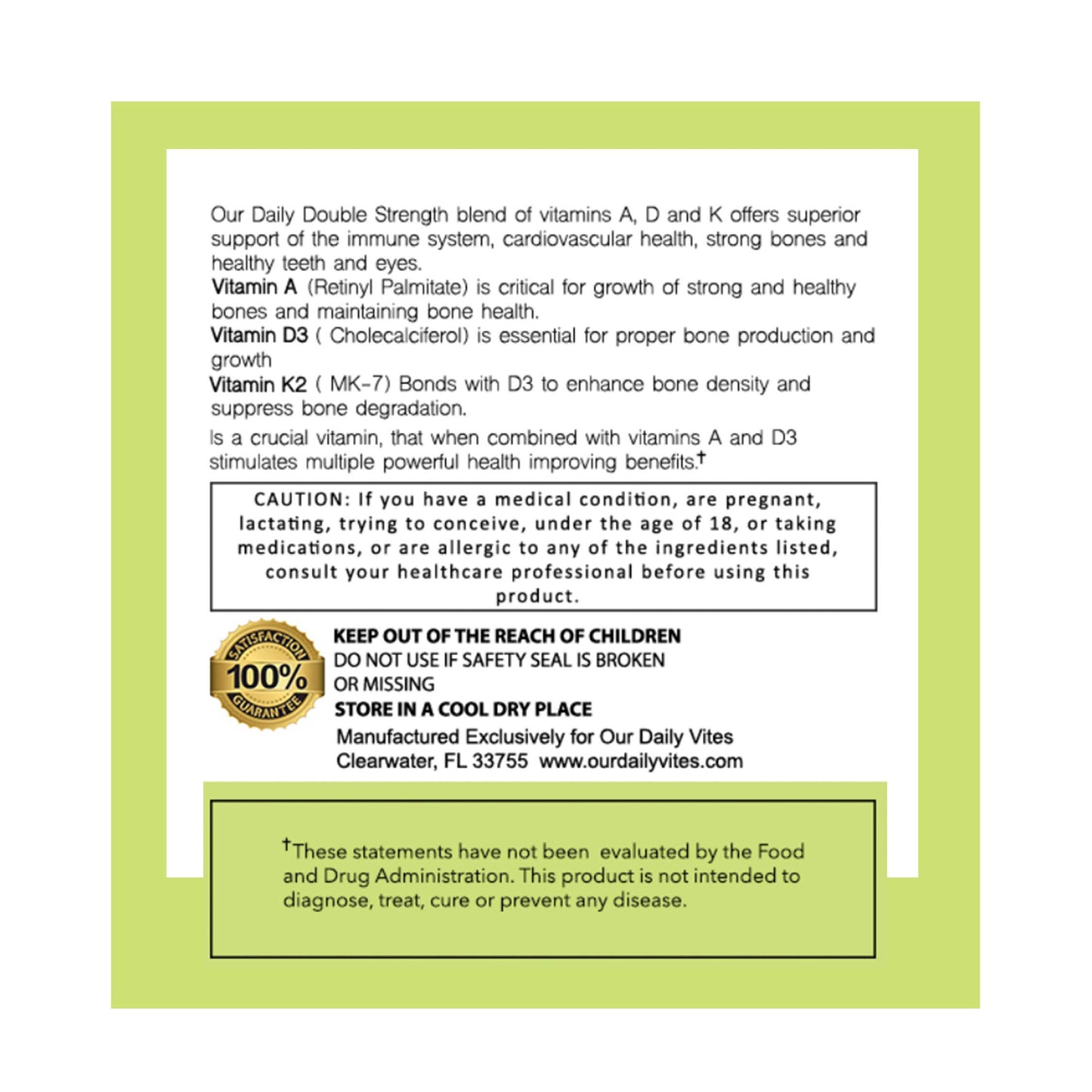 Envase Our Daily Vites ADK 10 suplemento vitaminas