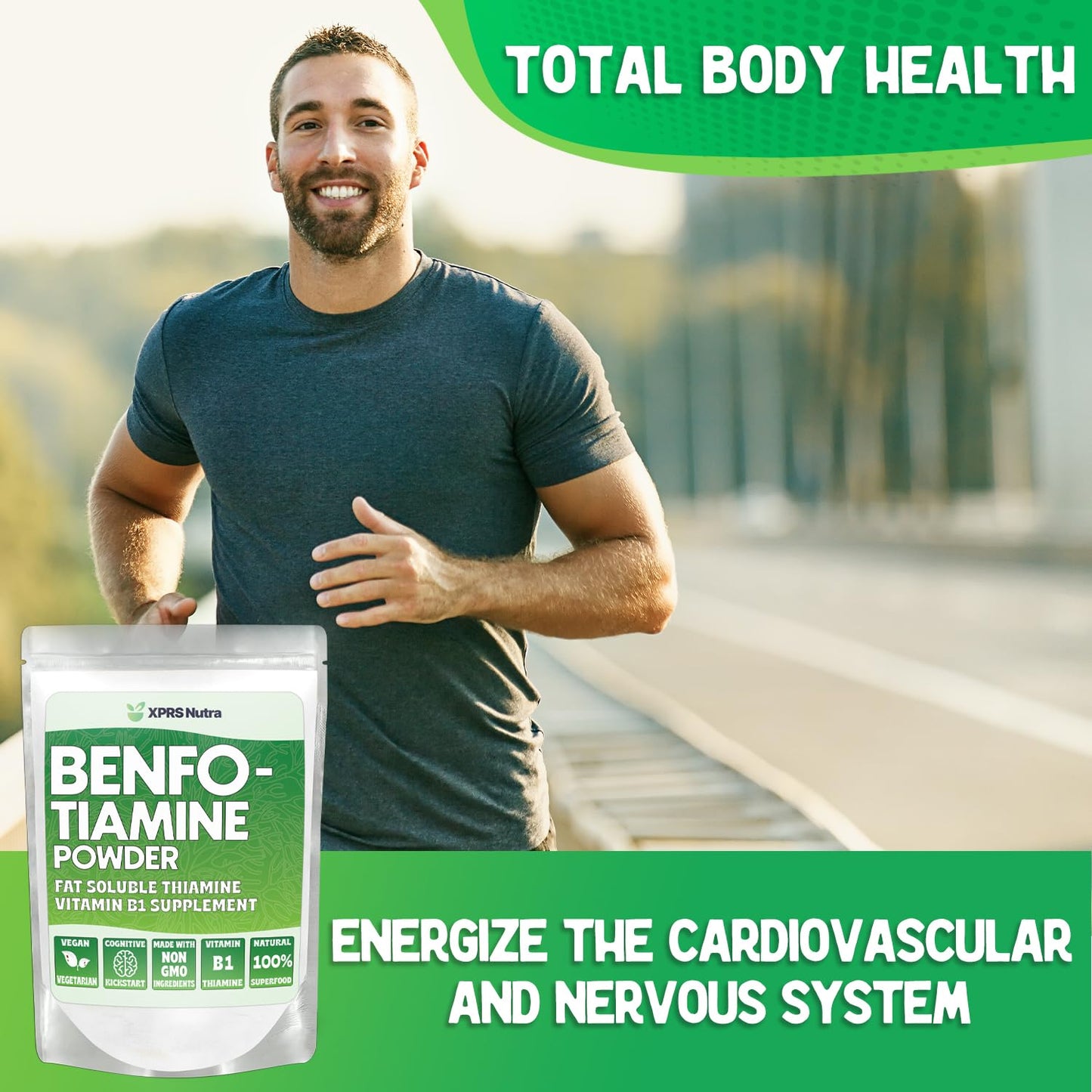 Envase polvo benfotiamina vitamina b1 XPRS Nutra vegano